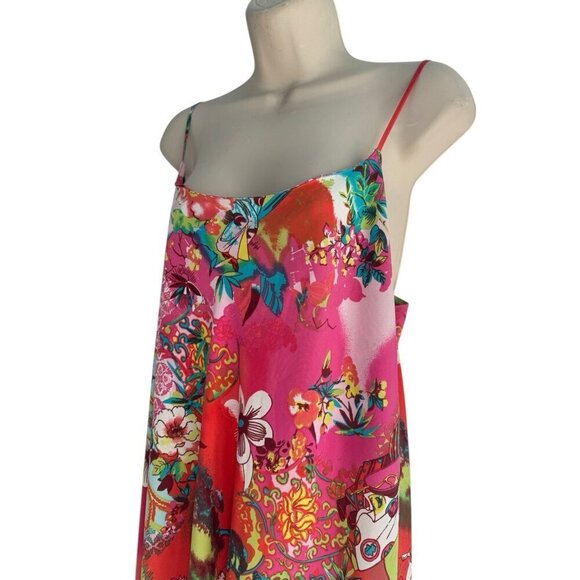Natori Women's Sz M Orange Pink Geisha Japanese Print Spaghetti Strap Slip Dress - Picture 2 of 10